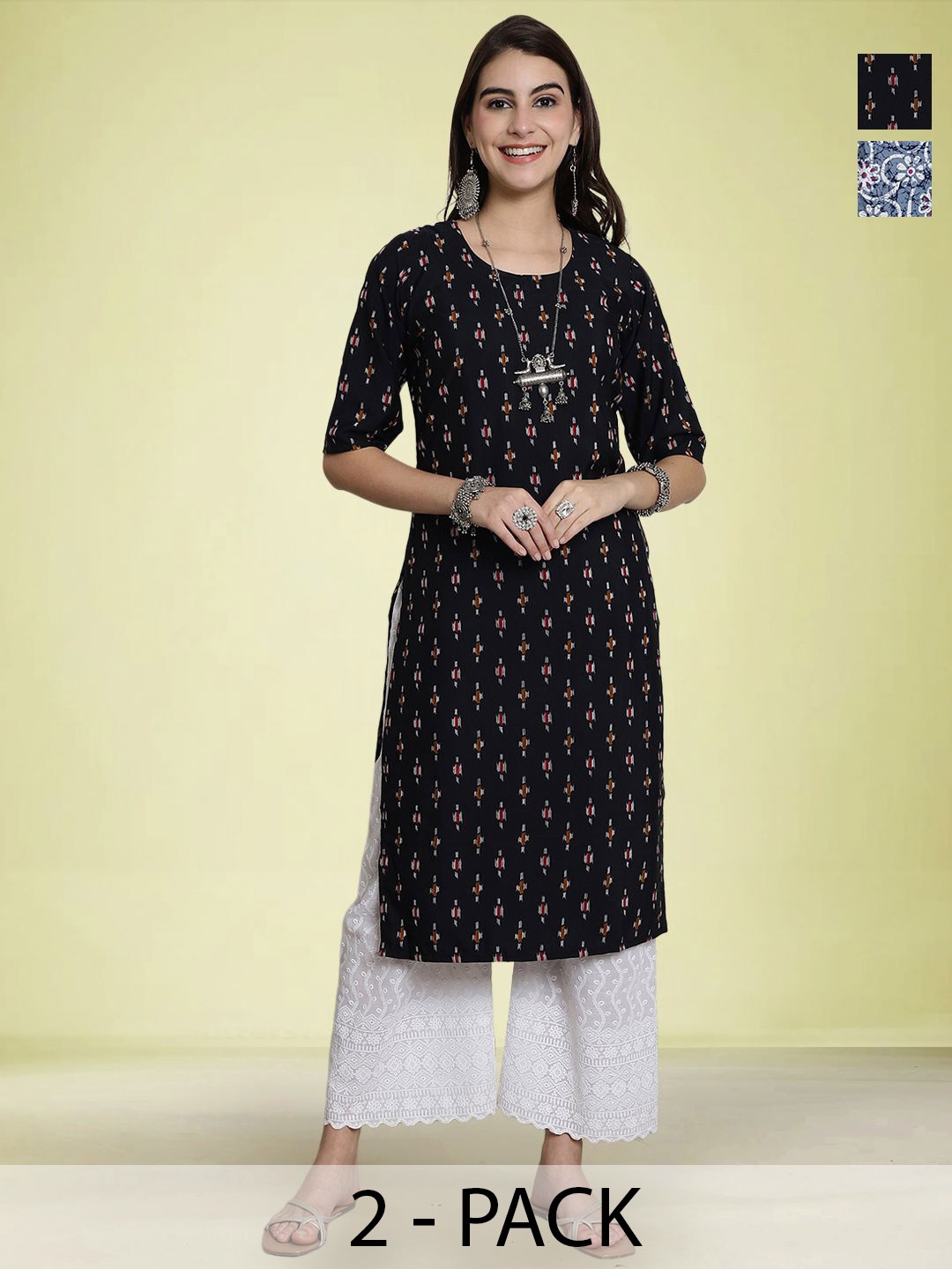 

Moda Rapido Selection Of 2 Geometric Printed Straight Kurta, Black