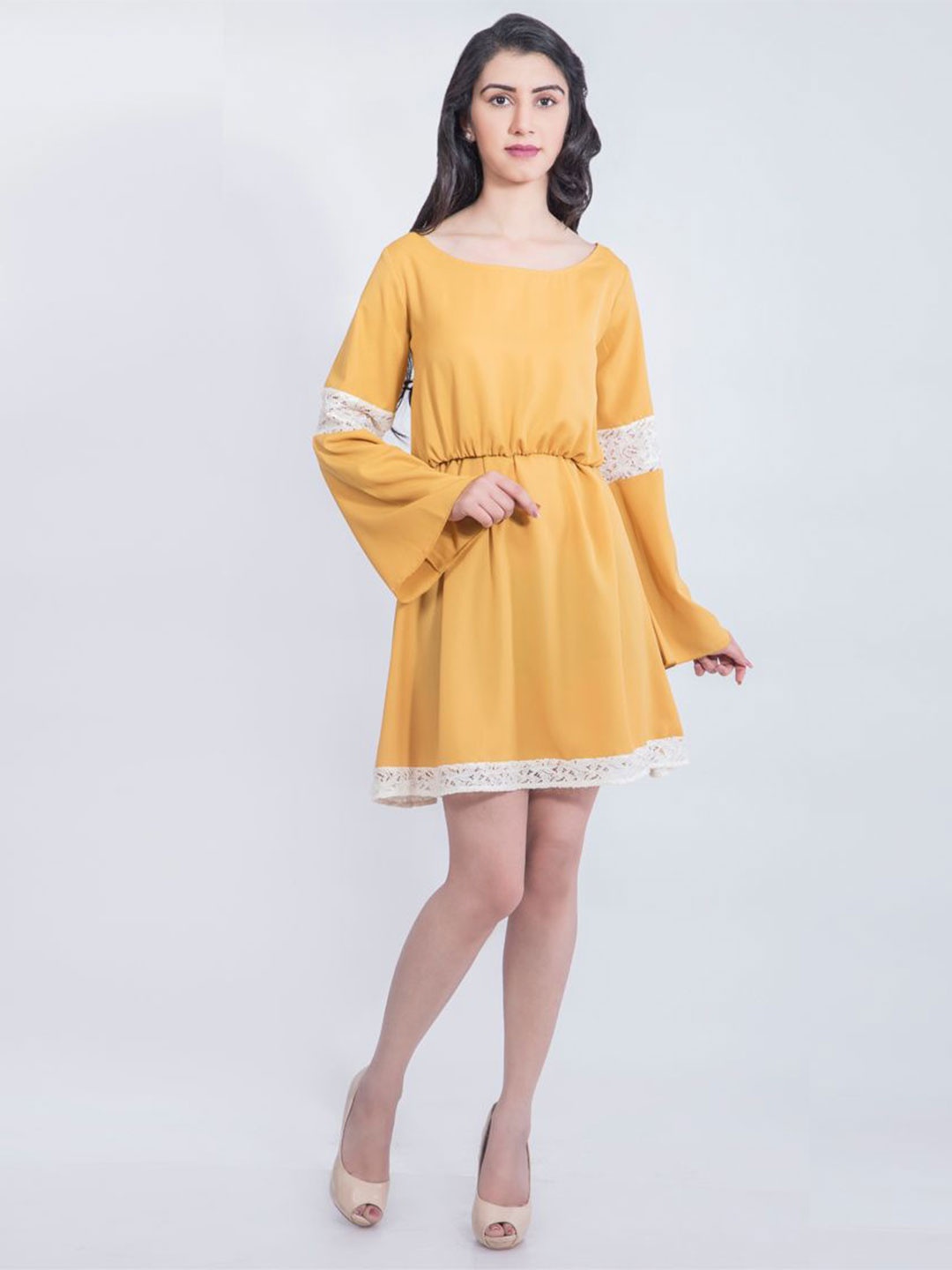 

DELIS Flared Sleeve Georgette A-Line Dress, Yellow