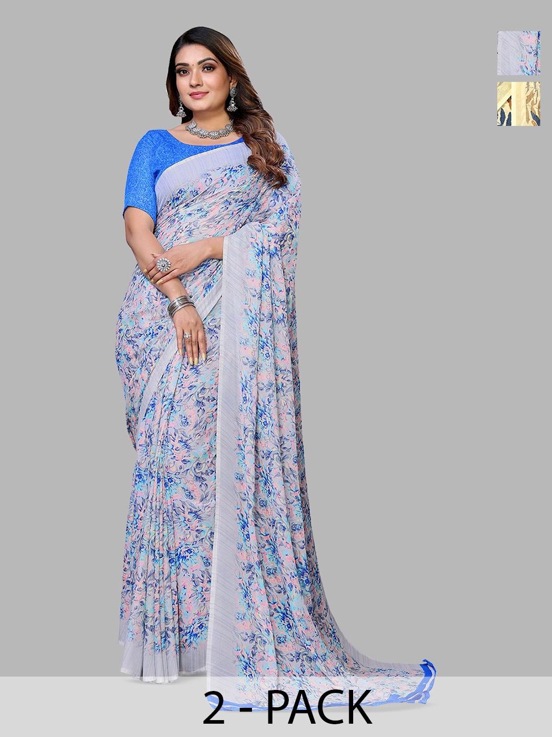 

Moda Rapido Floral Poly Georgette Saree, Blue