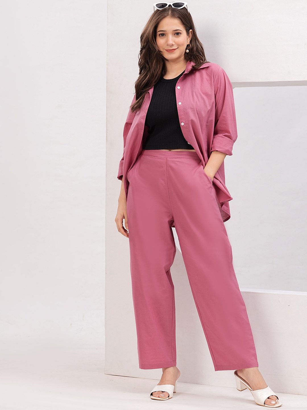 

PINGAKSH Pure Cotton Long Sleeve Shirt & Trousers Co-Ords, Peach