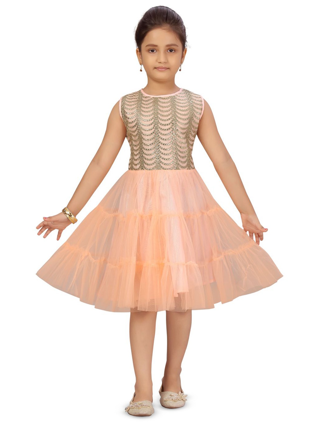 

Sangria Girls Embellished Fit & Flared Knee Length Dress, Peach