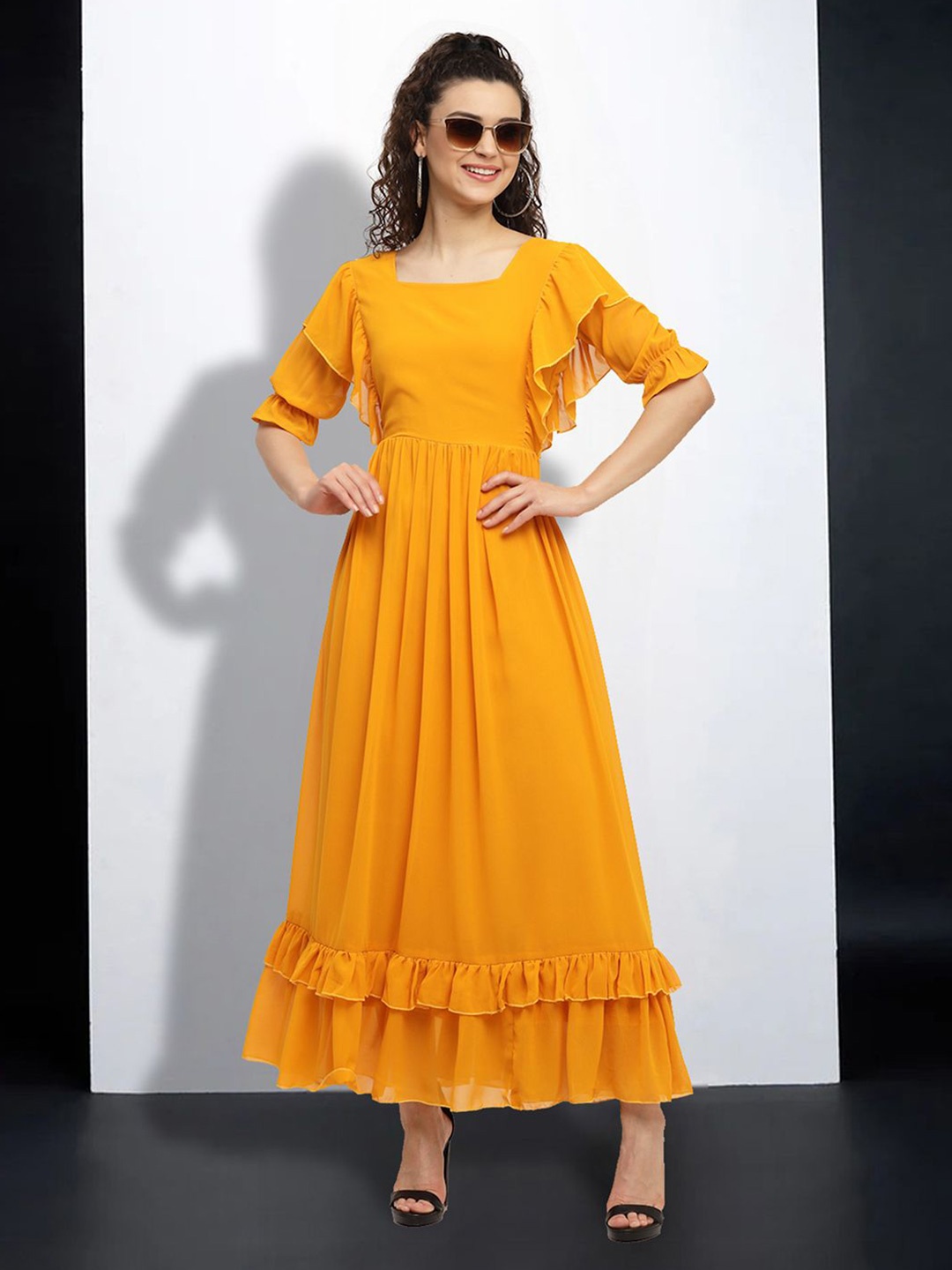 

MISS AYSE Applique Fit & Flare Dress, Orange