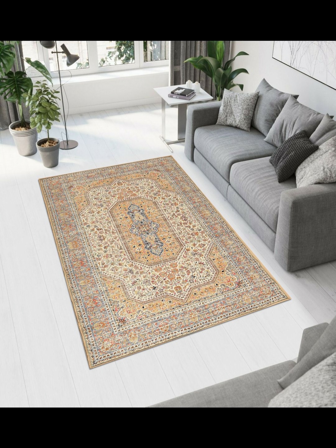 

MAA HOME CONCEPT Beige Ethnic Motifs Anti-Skid Woollen Carpet