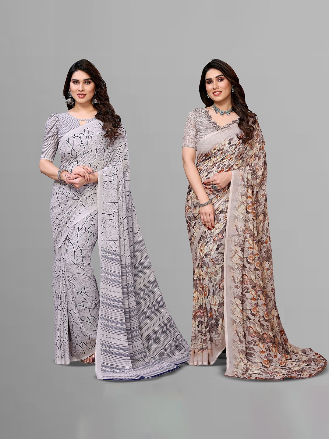 

Moda Rapido Floral Poly Georgette Saree, Grey