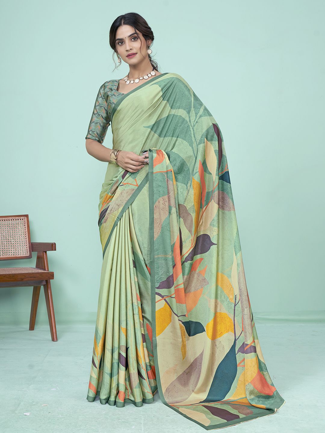 

Krimmple Floral Mysore Silk Saree, Green