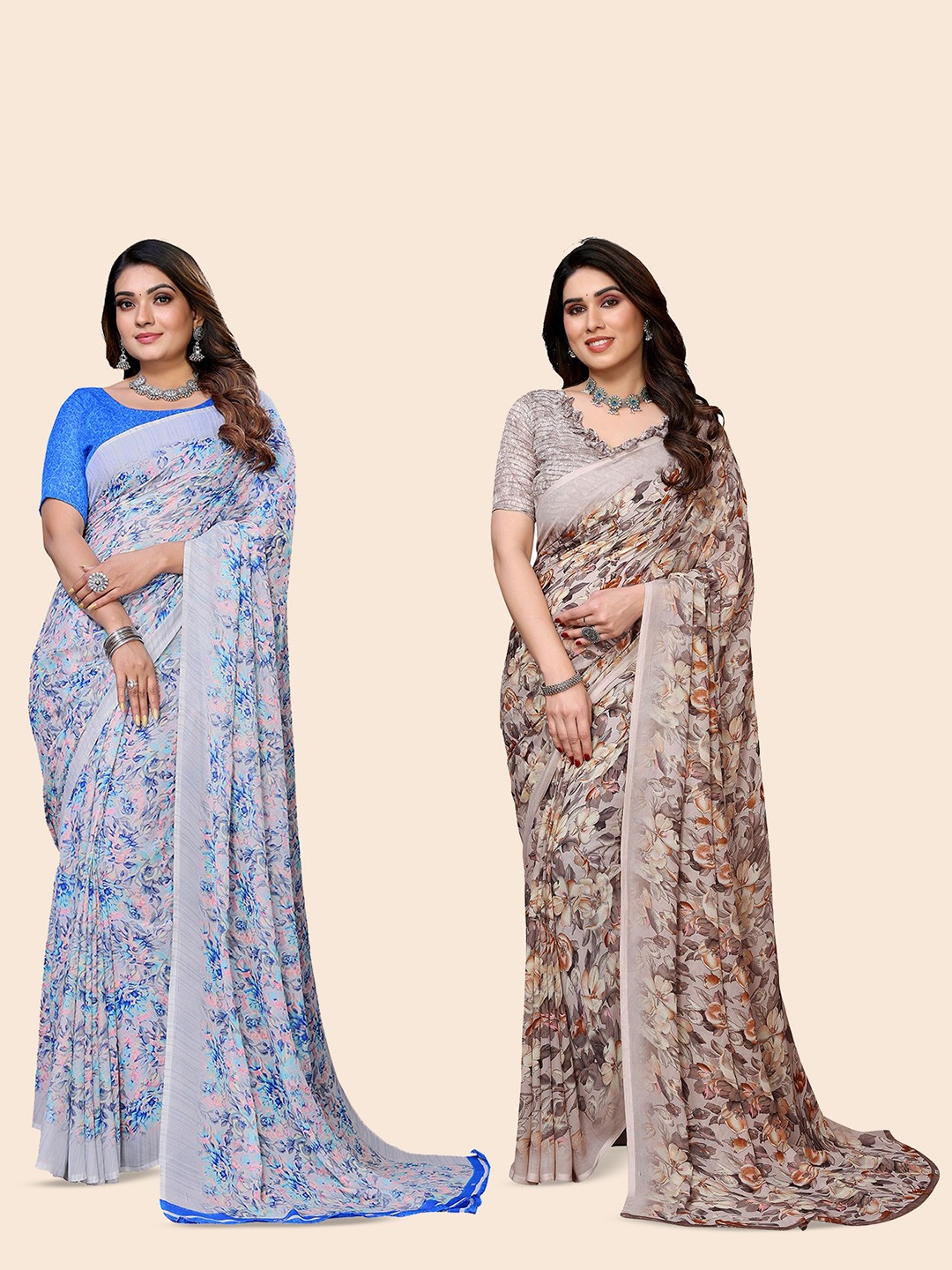 

Moda Rapido Floral Poly Georgette Saree, White