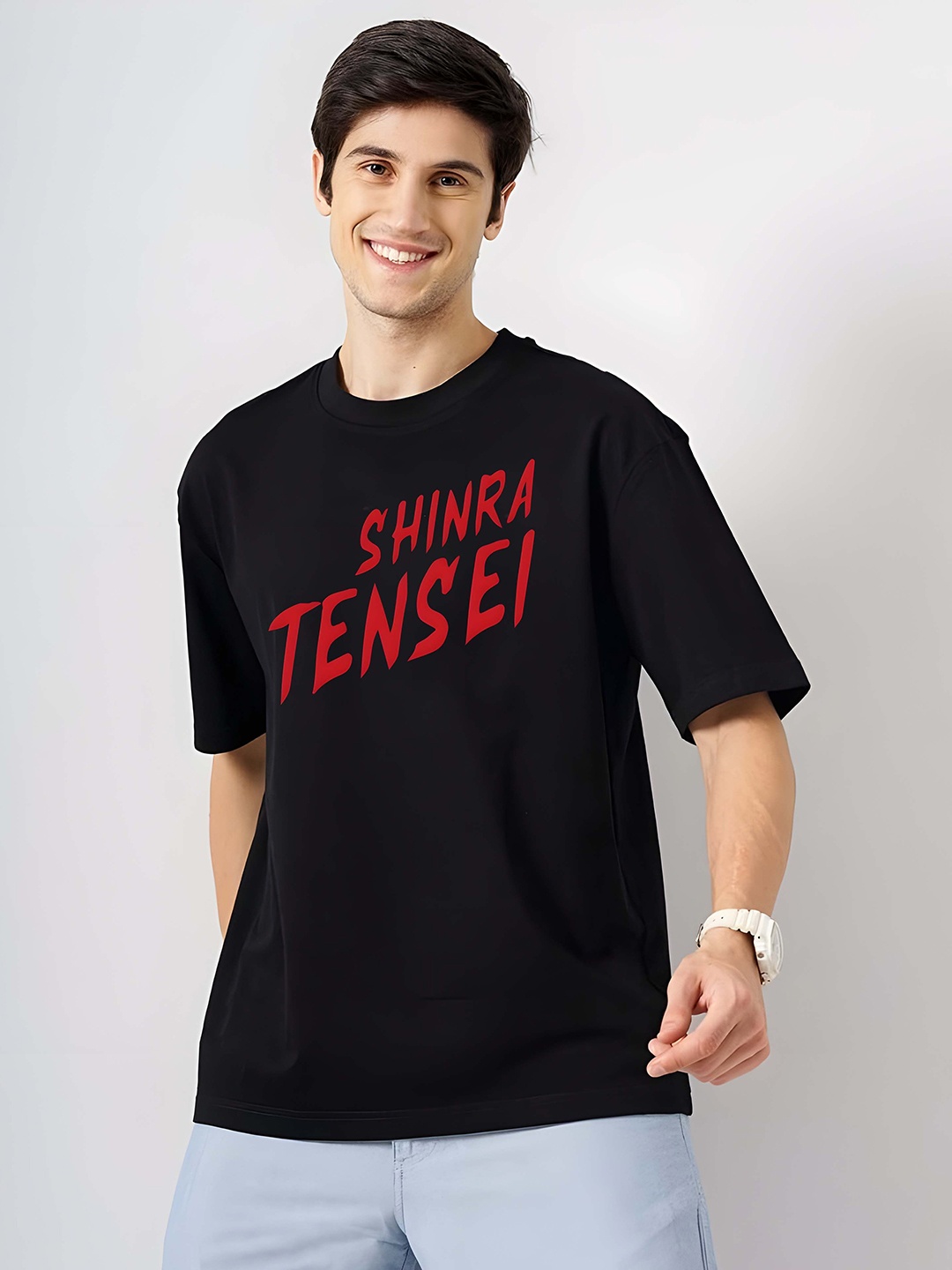 

Krimmple Men Drop-Shoulder Sleeves Pure Cotton T-shirt, Black