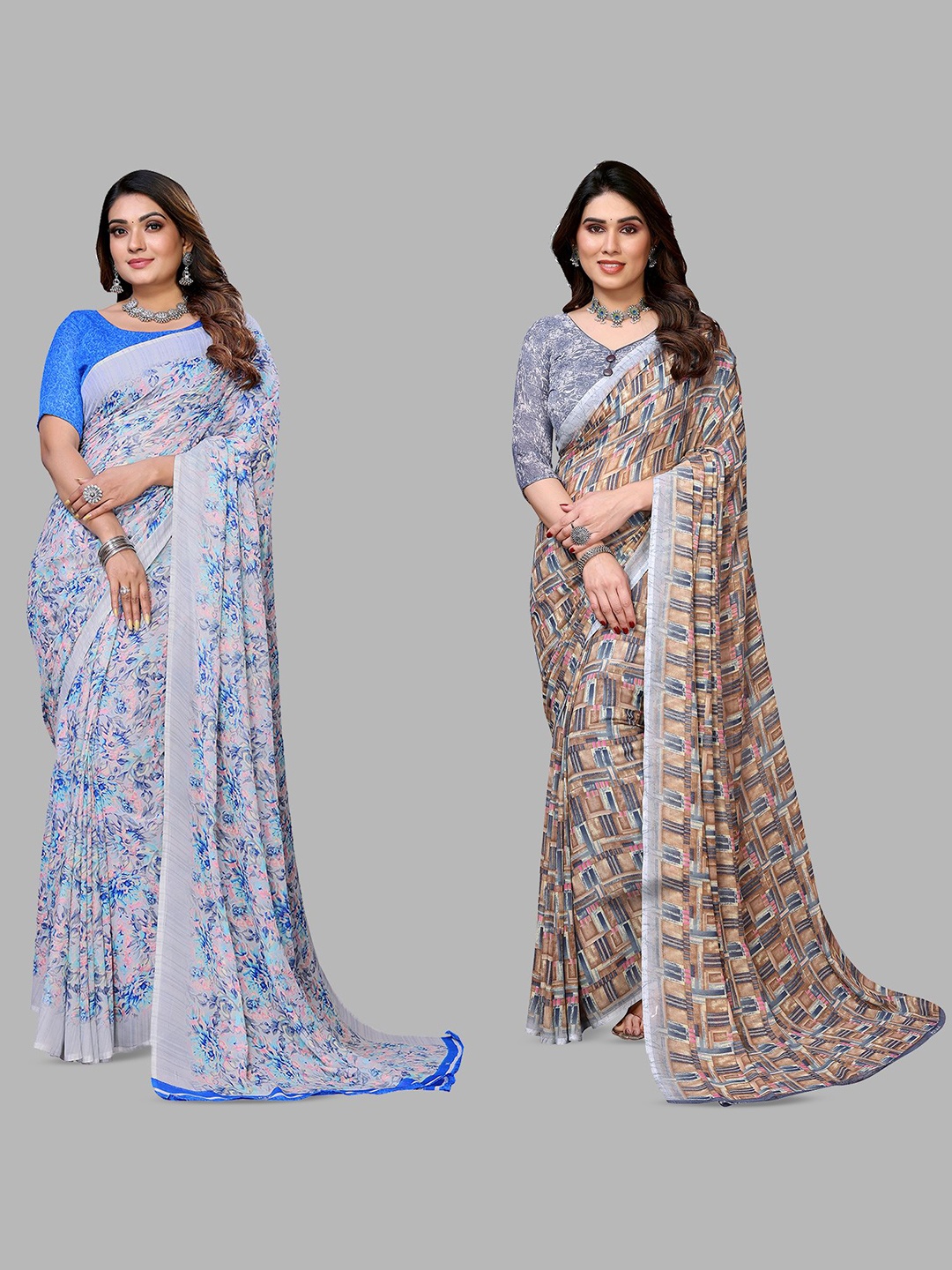 

Moda Rapido Floral Poly Georgette Saree, Blue