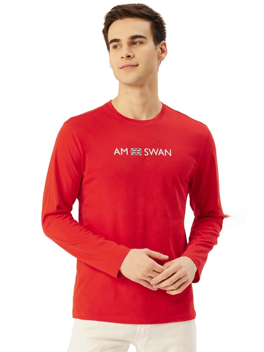 

AMSWAN Men Typography Printed T-shirt, Red