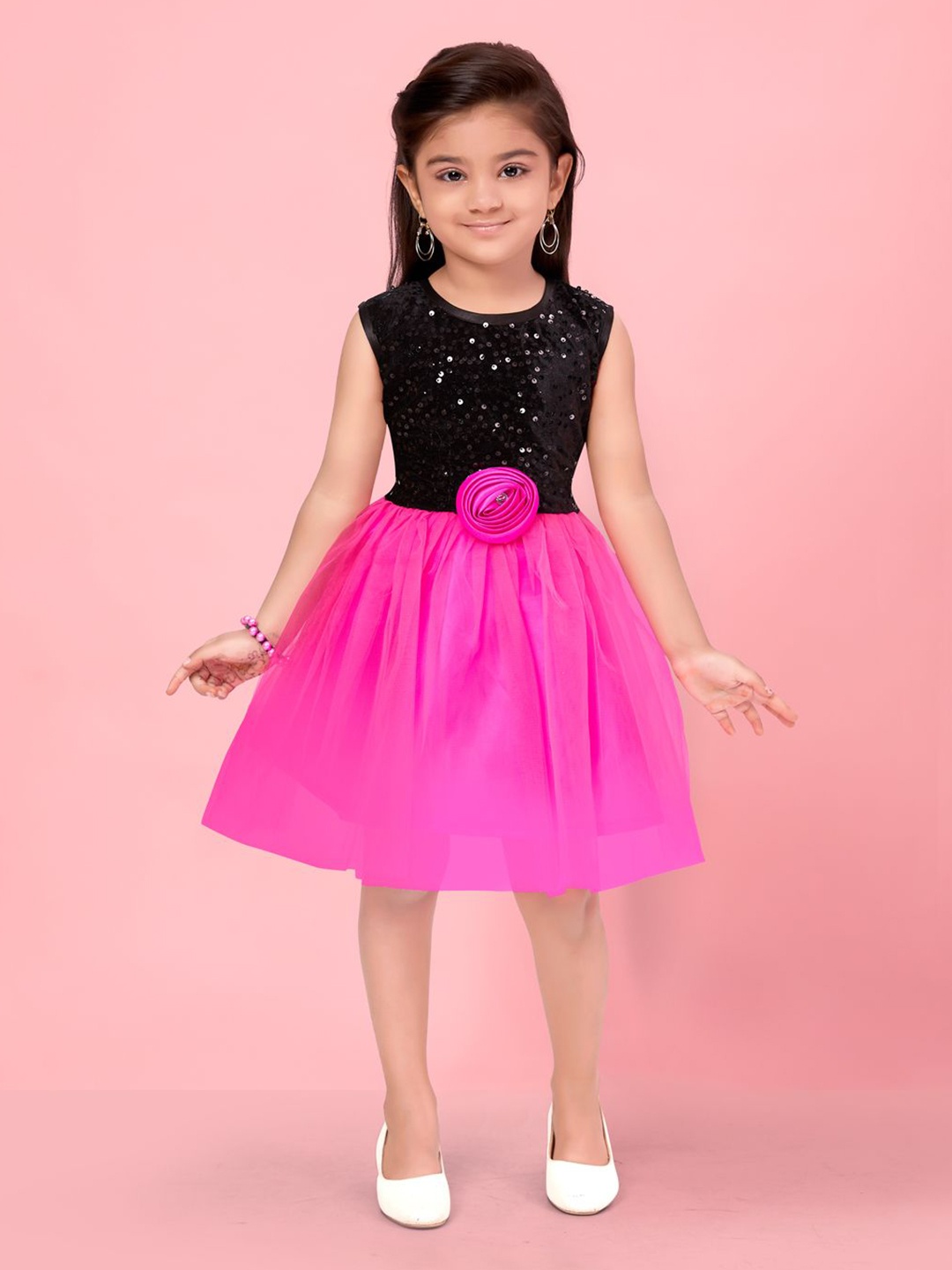 

HERE&NOW Girls Embellished Velvet Fit & Flare Dress, Pink