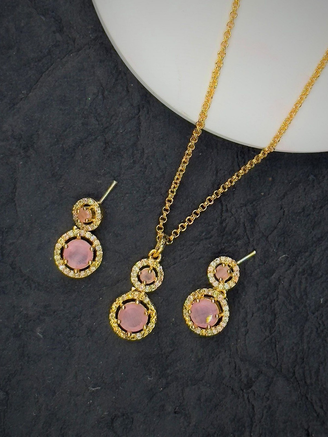 

AKLINA Gold-Plated Cubic Zirconia Studded Pendant and Earrings