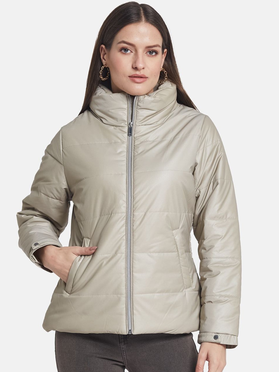 

METTLE Women Padded Jacket, Beige