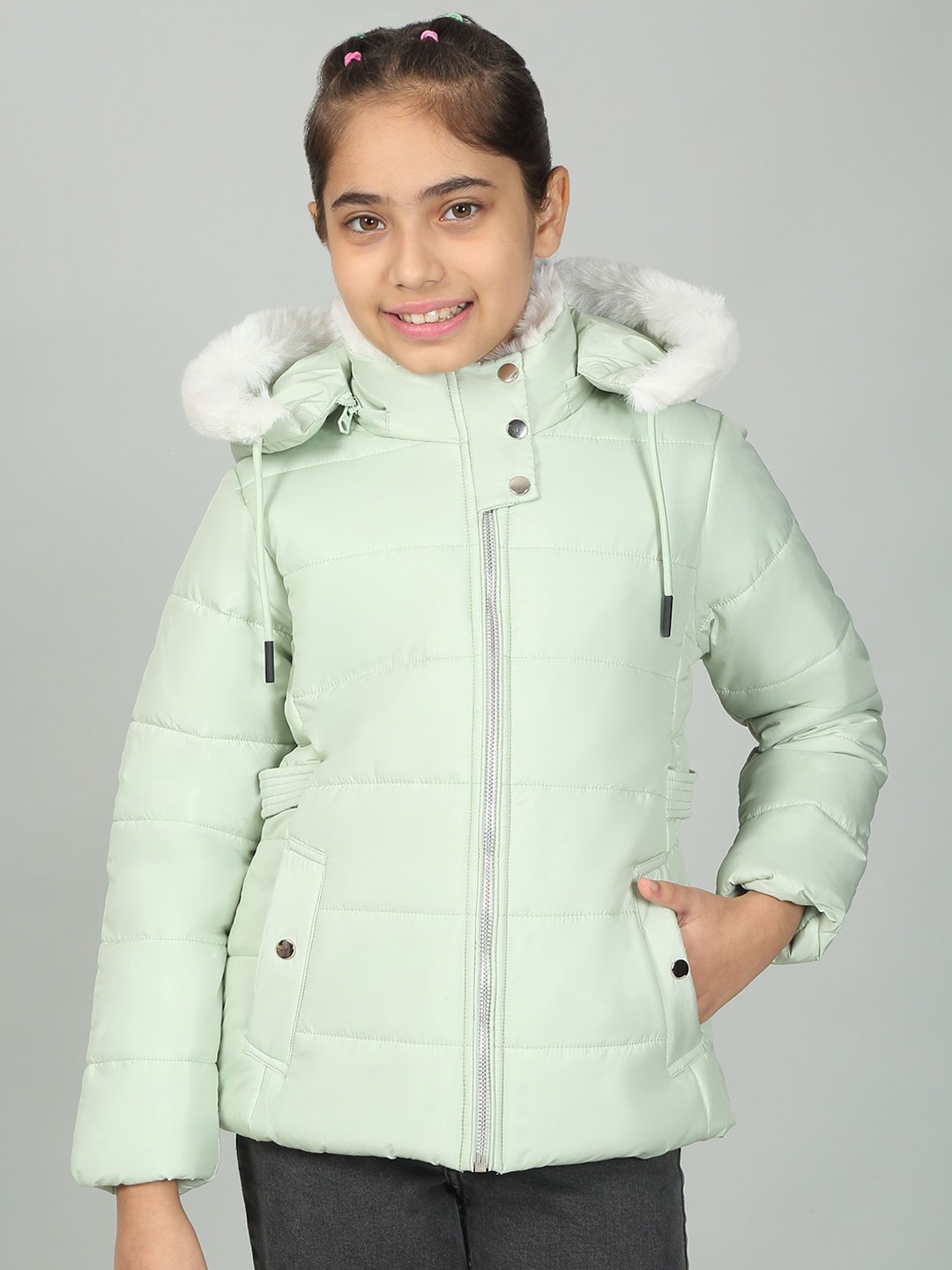 

Cantabil Girls Hooded Solid Casual Parka Jacket, Green