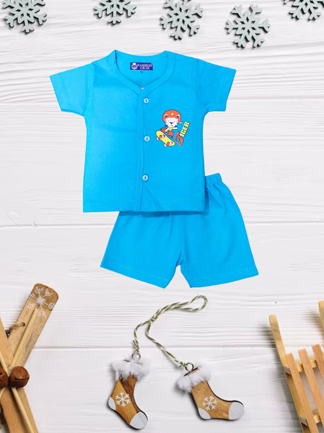 

FASHION GRAB Infant Kids Printed Pure Cotton Shirt With Shorts, Blue
