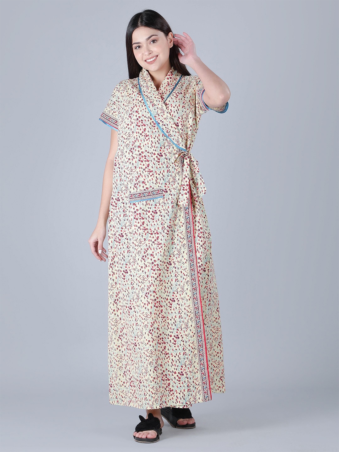 

BELLAMY Women Printed Maxi Nightdress, Yellow