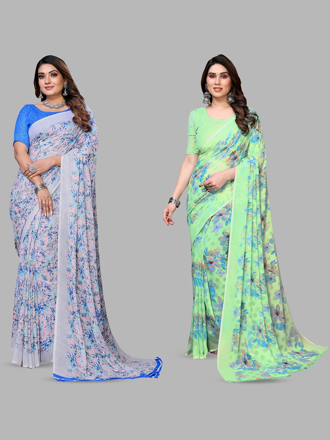 

Moda Rapido Floral Poly Georgette Saree, Green