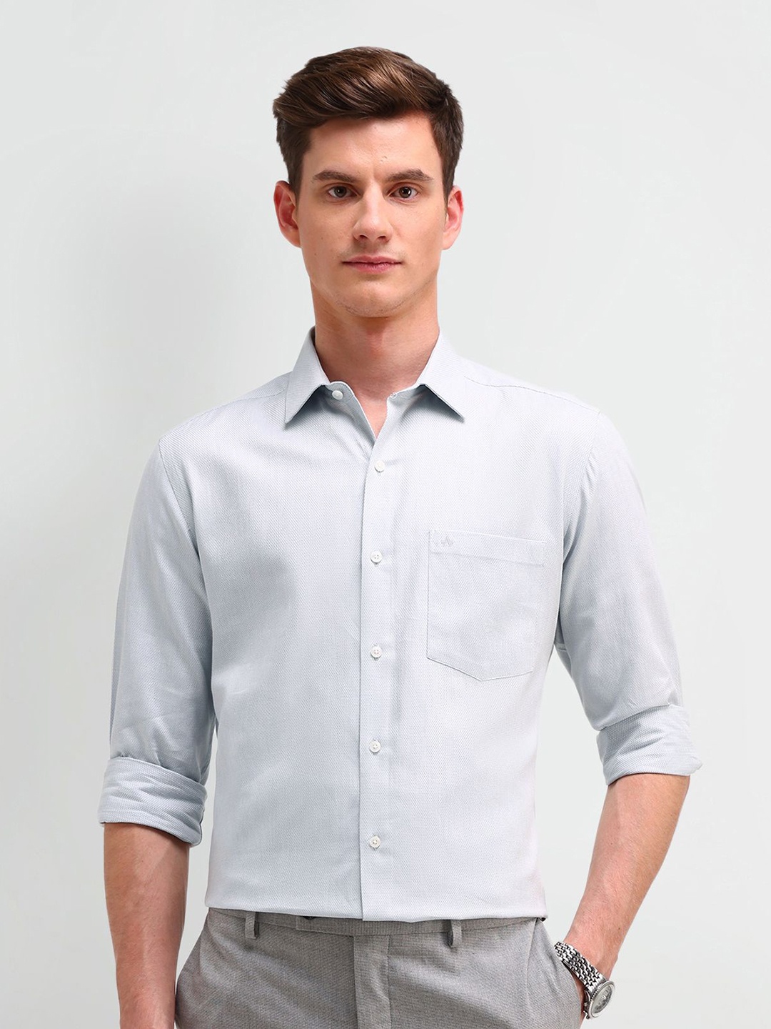 

Arrow Men Classic Slim Fit Spread Collar Solid Cotton Formal Shirt, Grey