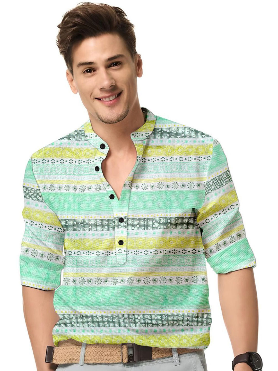 

ISUEL FAB Men Floral Printed India Slim Fit Casual Shirt, Green