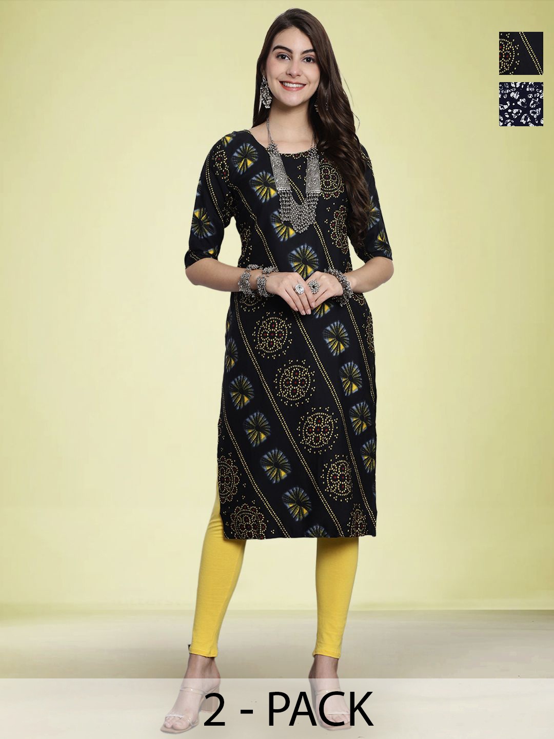 

Moda Rapido Pack Of 2 Printed Straight Kurta, Black