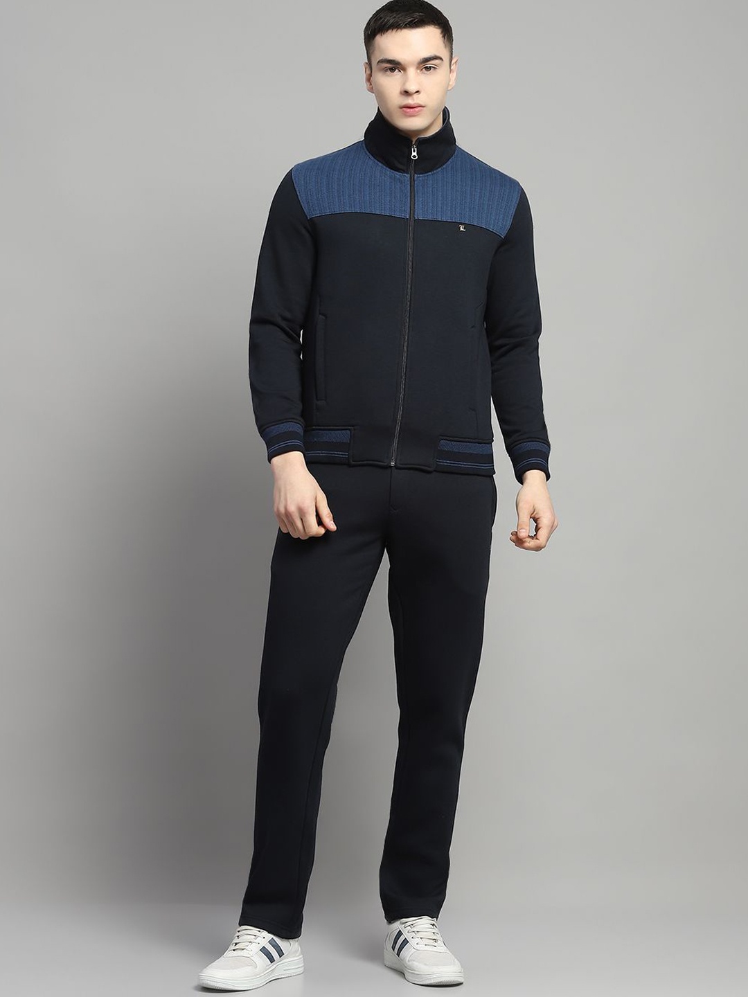 

Monte Carlo Men Self Design Collared Tracksuit, Navy blue