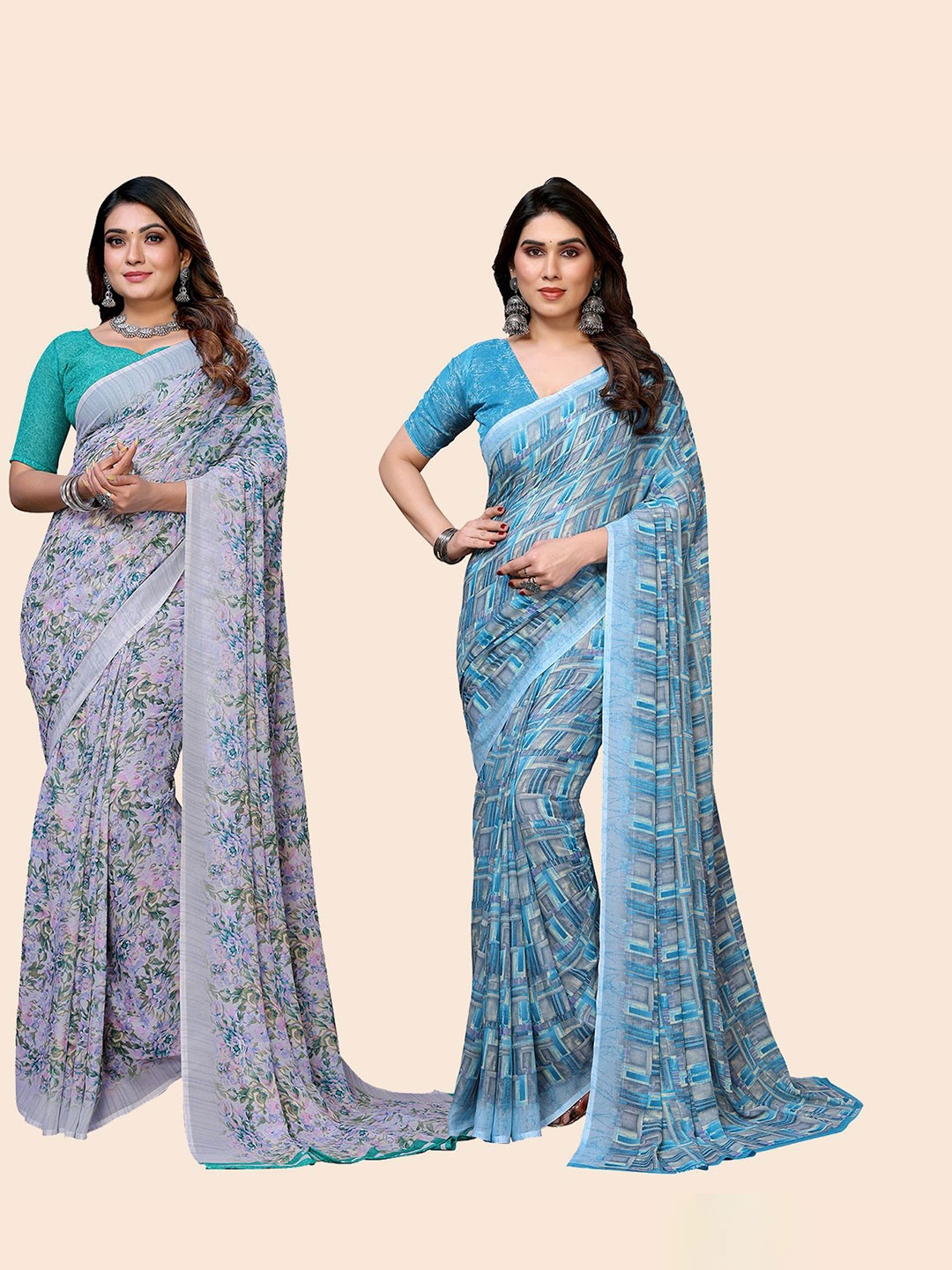 

Moda Rapido Floral Poly Georgette Saree, Blue