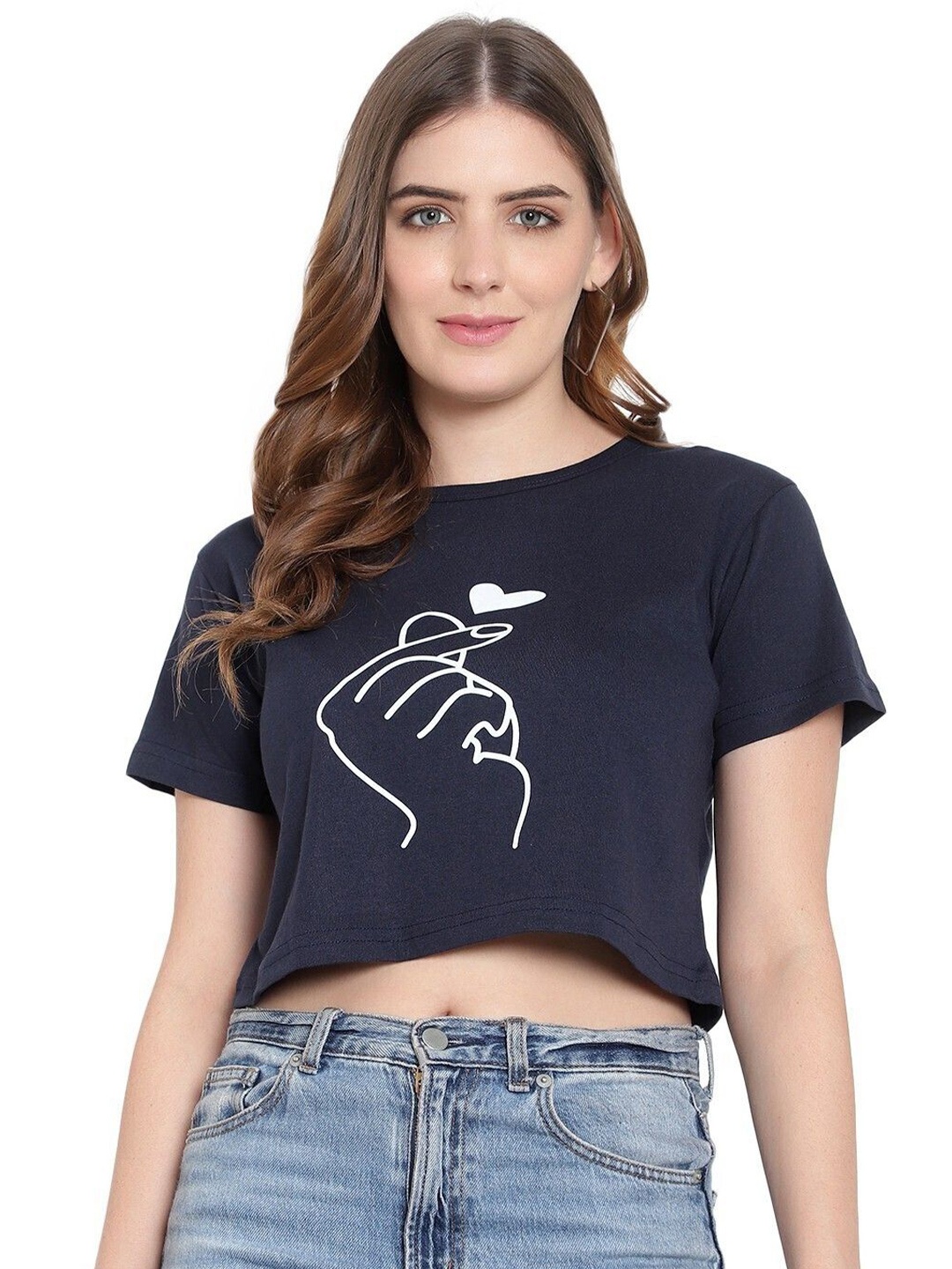 

DEEPMAYRA COLLECTION Women Graphic Printed Cotton Crop Top, Blue