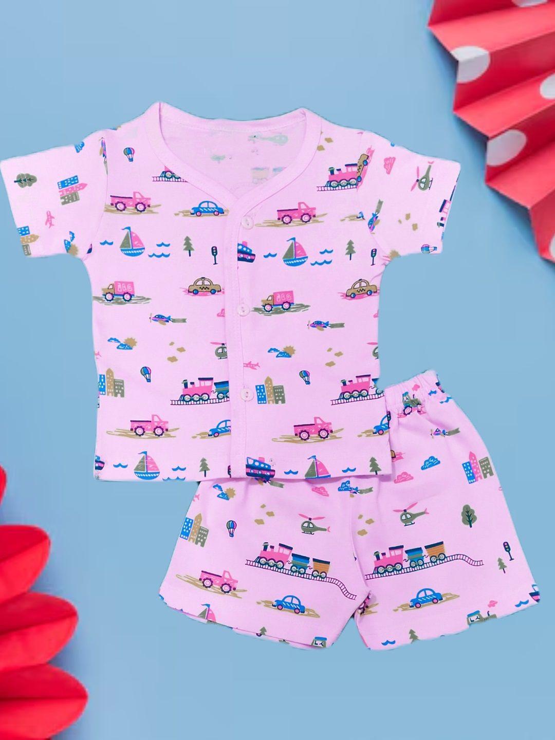 

FASHION GRAB Infant Kids Printed Pure Cotton Shirt With Shorts, Pink
