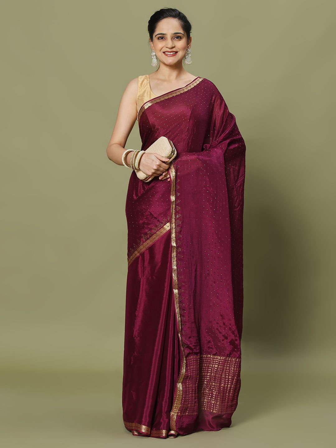 

Meena Bazaar Embellished Zari Woven Design Saree, Burgundy