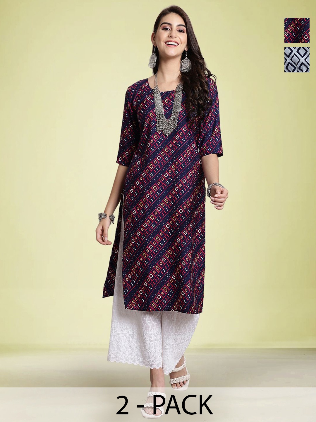 

Moda Rapido Selection Of 2 Geometric Printed Straight Kurta, Blue