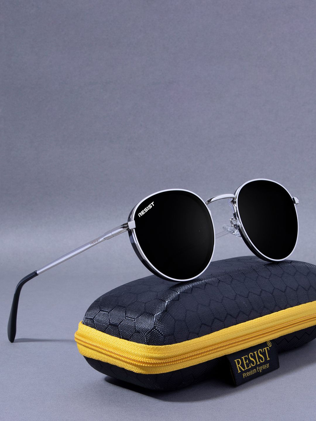 

RESIST EYEWEAR Unisex Round Sunglasses with UV Protected Lens SHINE SILVER BLACK