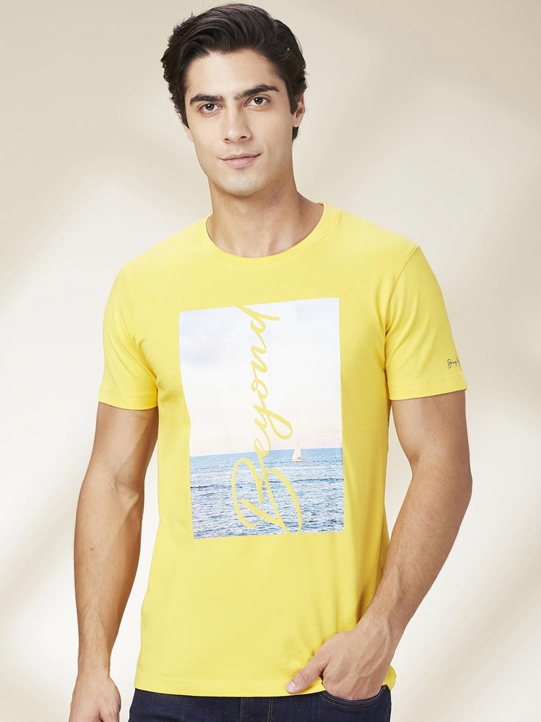 

Being Human Men Graphic Printed Round Neck Cotton Slim Fit T-shirt, Yellow