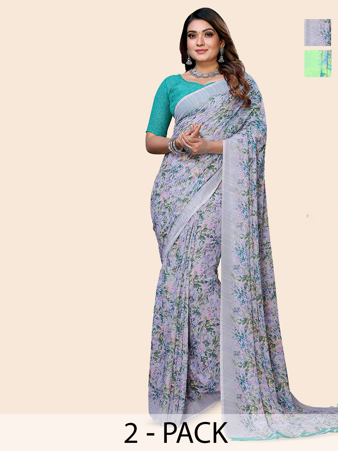 

Moda Rapido Floral Poly Georgette Saree, Grey