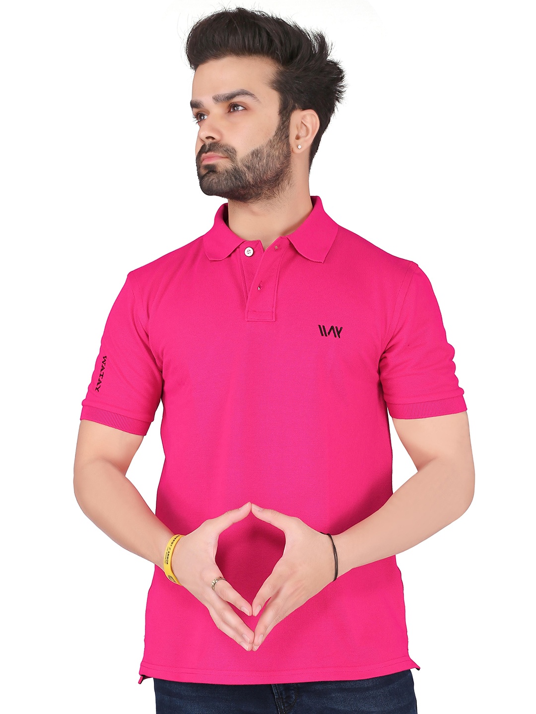 

WATAY Men Solid Polo Collar Cotton T-shirt, Pink