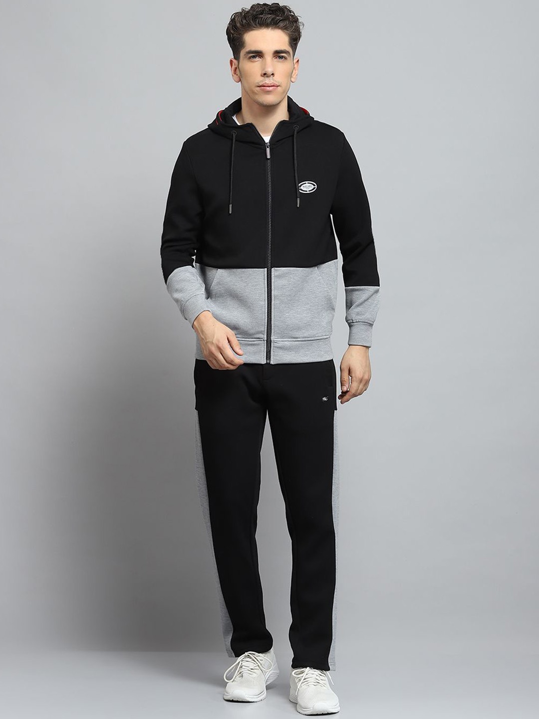 

Monte Carlo Men Colorblocked Hooded Mid-Rise Tracksuit, Black