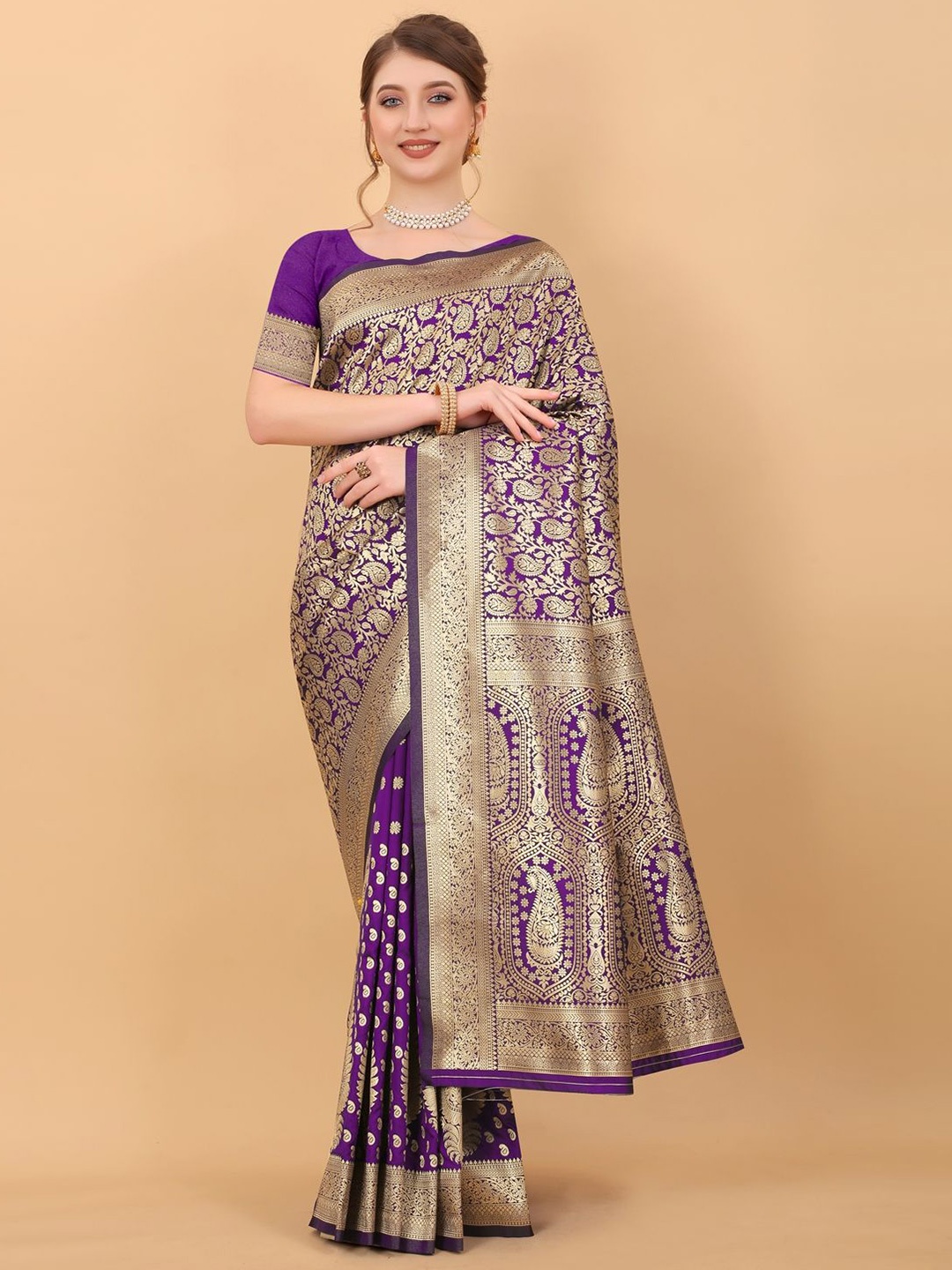 

DHRUTI CREATION Woven Design Pure Silk Saree, Purple