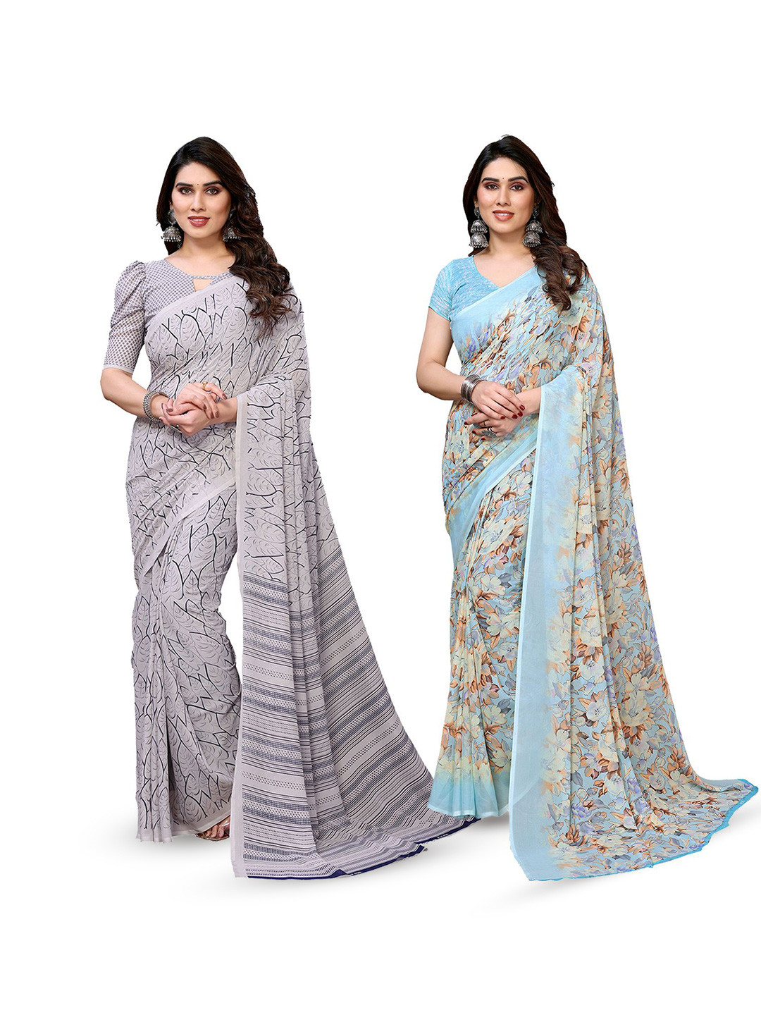 

Moda Rapido Floral Poly Georgette Saree, Grey