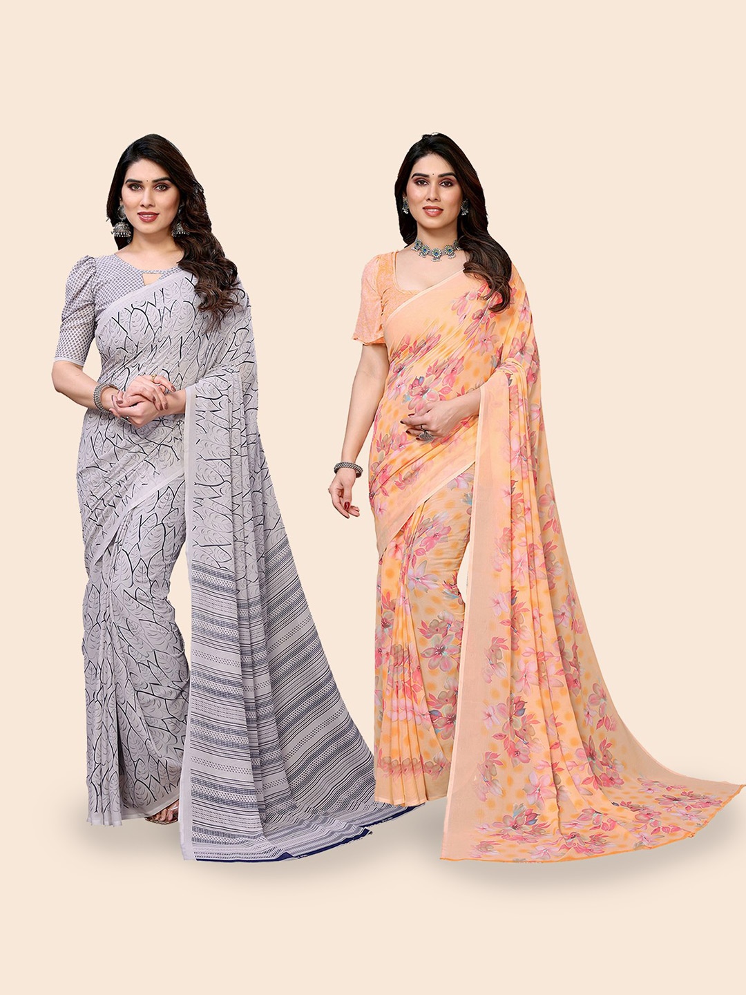

Moda Rapido Floral Poly Georgette Saree, Grey