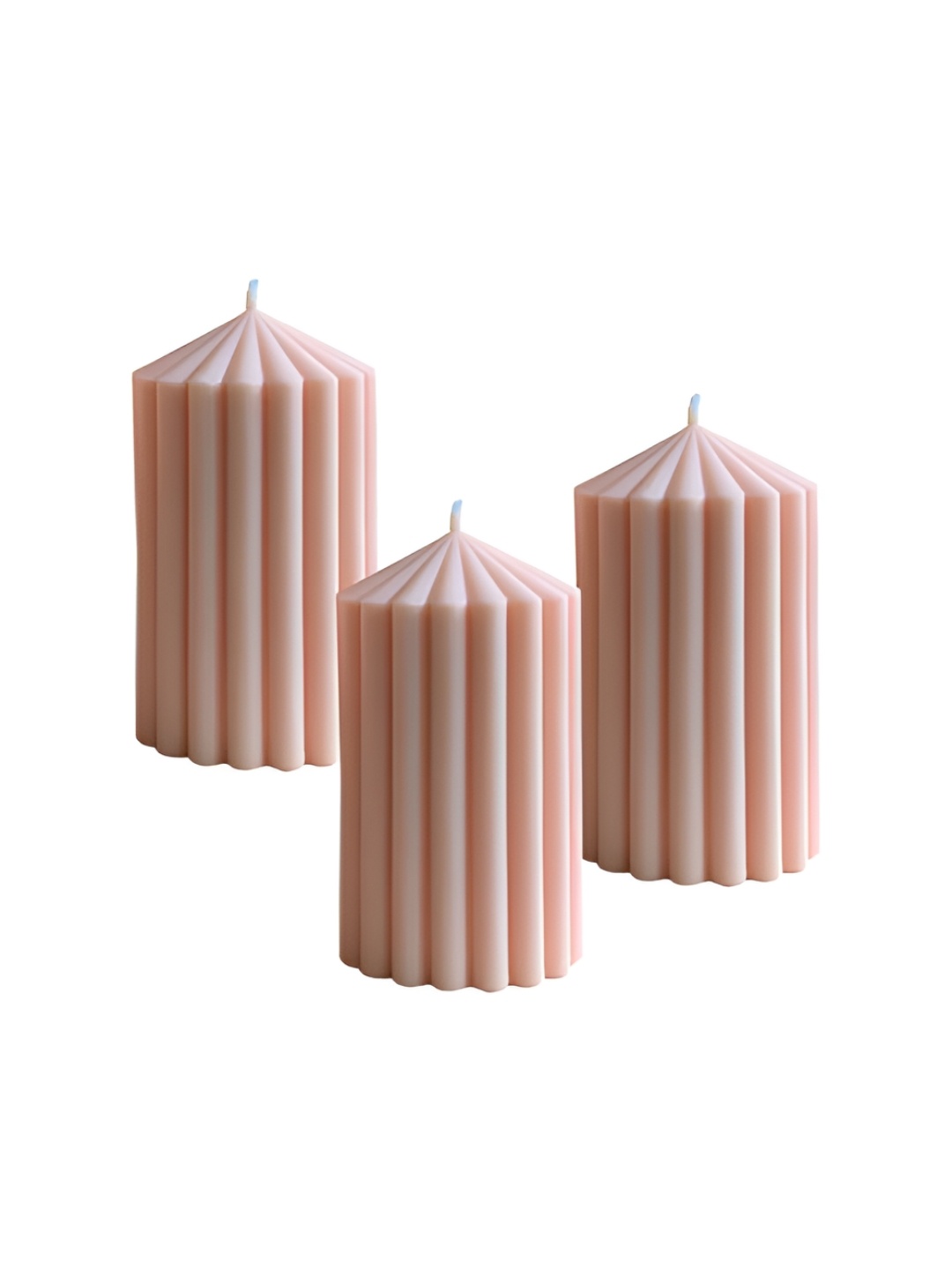 

atorakushon Peach 3 pieces Scented Point Ribbed Pillar Candle