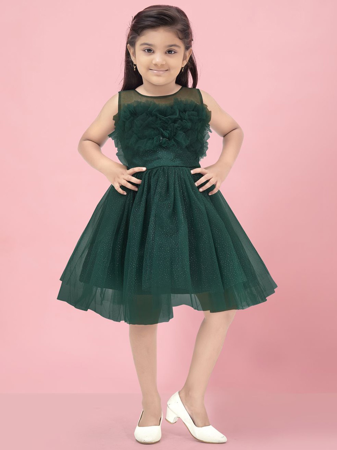 

Sangria Girls Net Fit & Flare Dress, Green