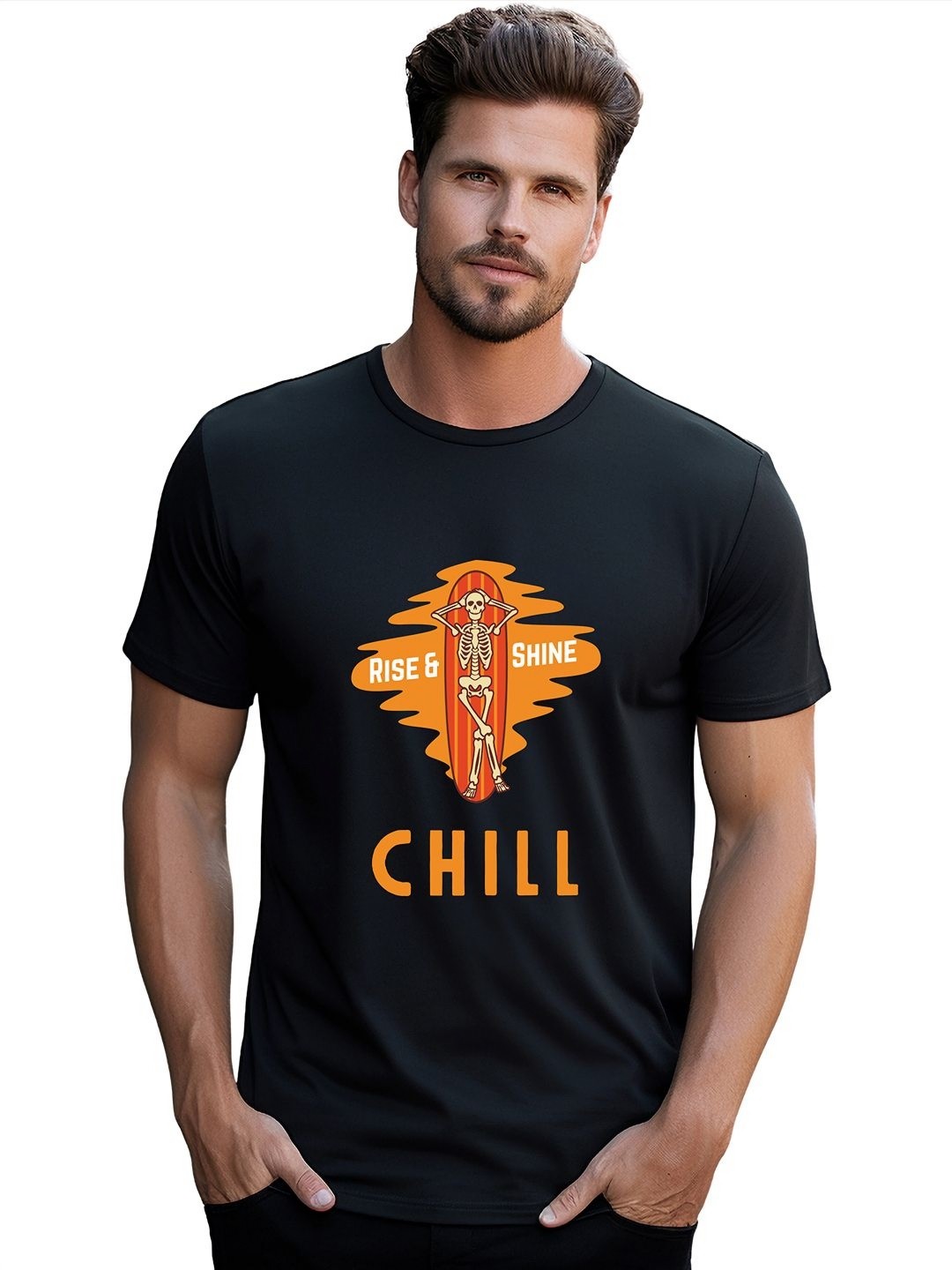 

BOWLIFESTYLE Men Graphic Printed Round Neck Cotton T-shirt, Black