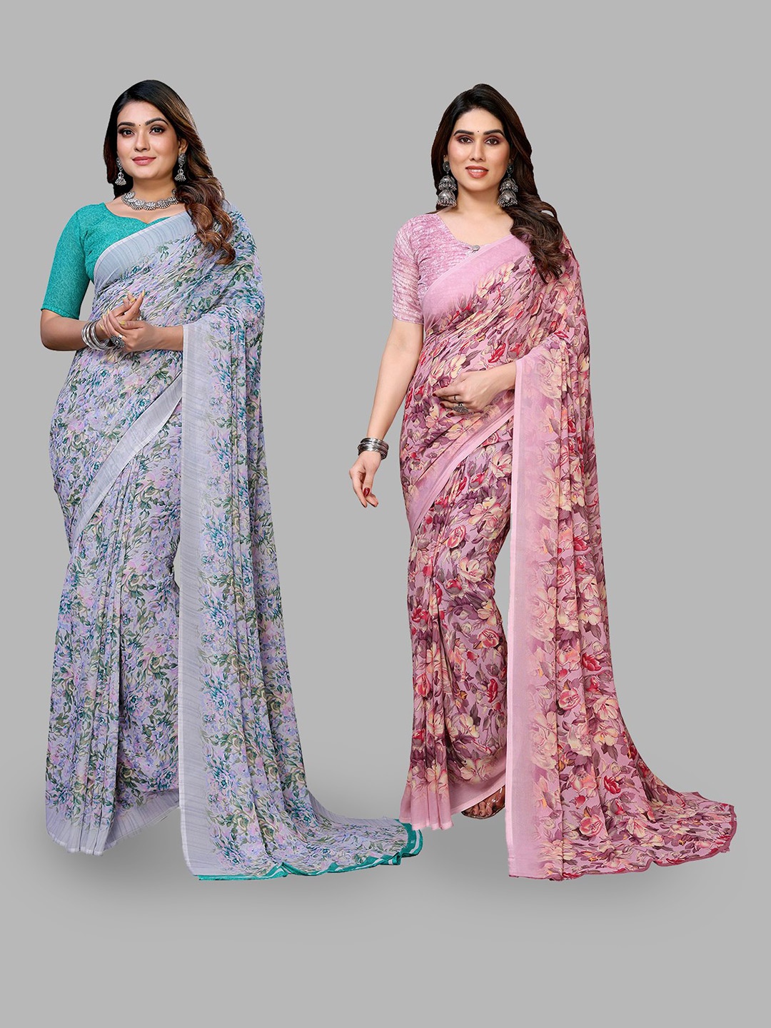 

Moda Rapido Floral Poly Georgette Saree, Grey