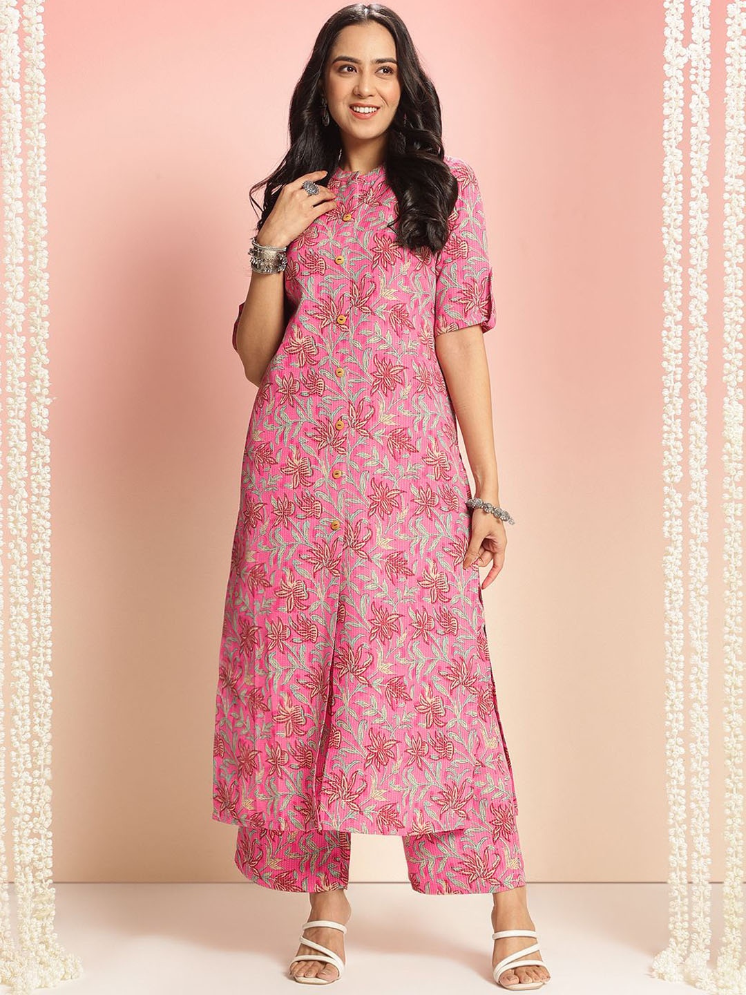 

Anni Designer Floral Printed Regular Kurta with Palazzos, Pink