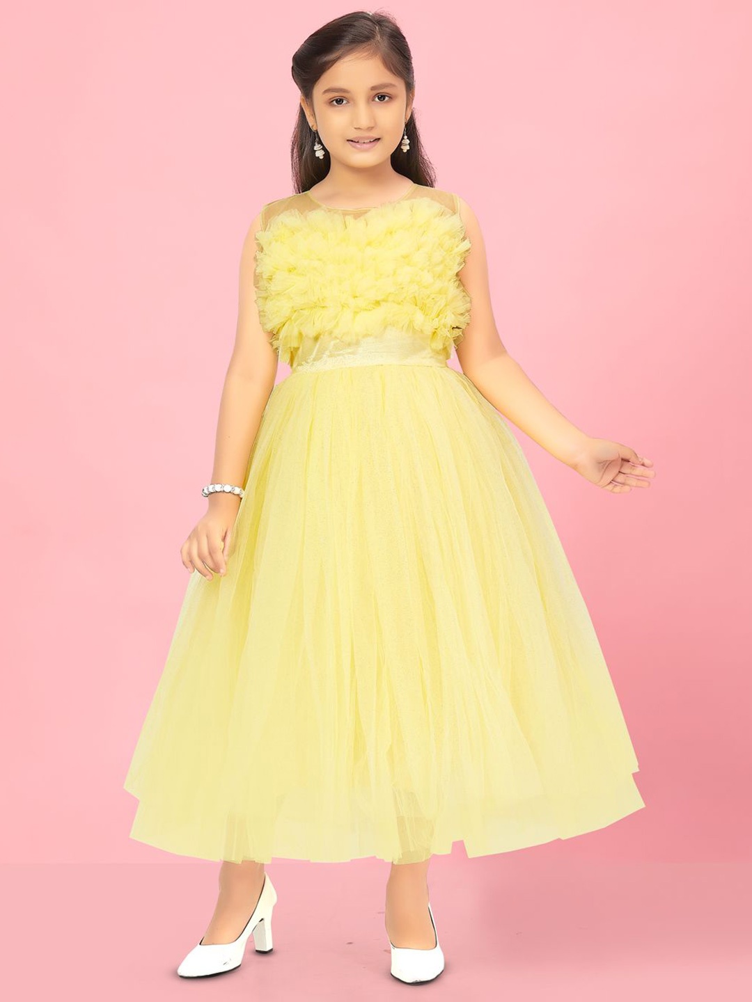 

Sangria Girls Self Design Fit & Flared Dress, Yellow