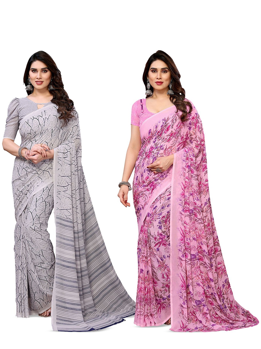 

Moda Rapido Floral Poly Georgette Saree, Grey