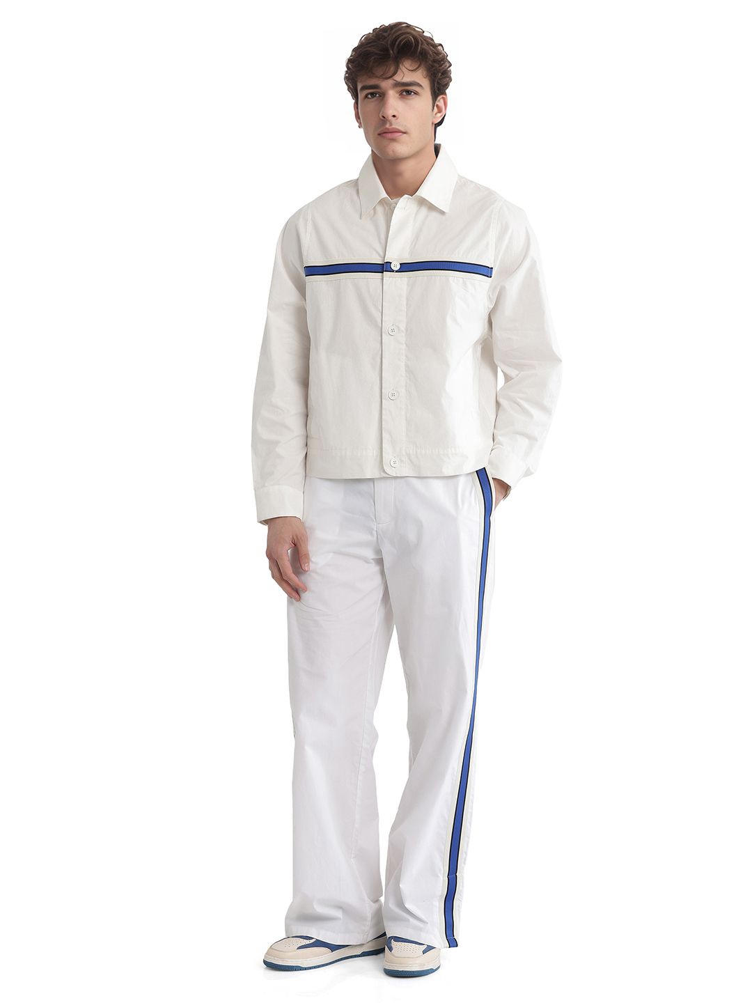 

RARE RABBIT Men MACON-S Comfort Fit Spread Collar Horizontal Striped Cotton Casual Shirt, White