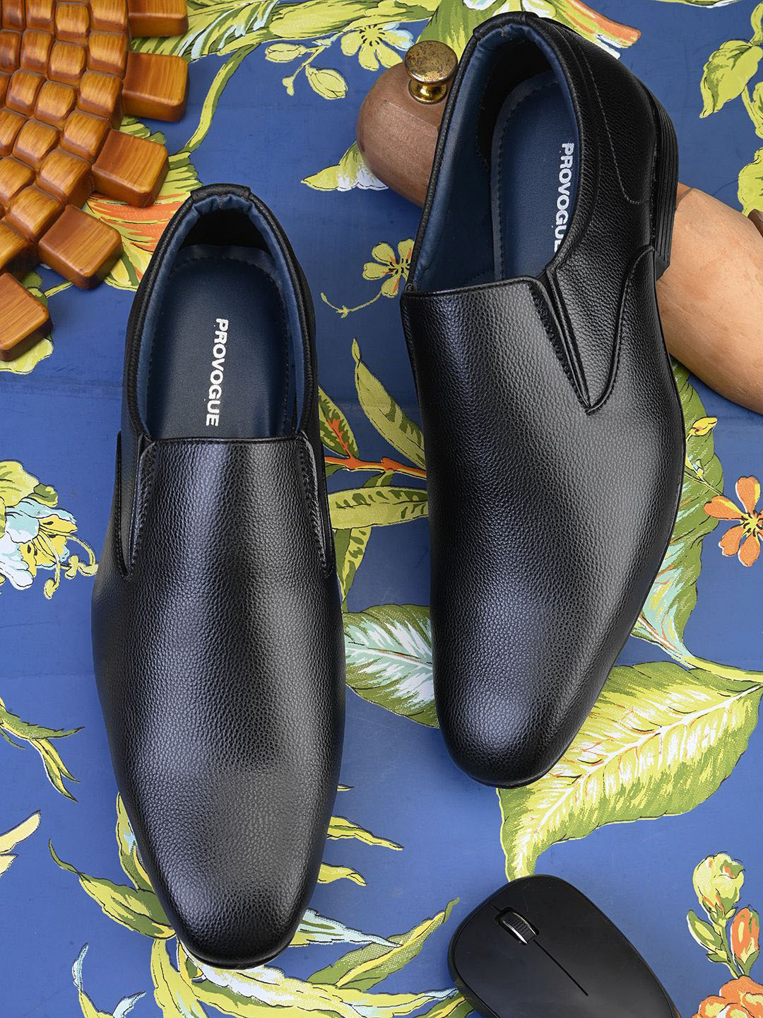 

Provogue Men Leather Formal Slip-On Shoes, Black