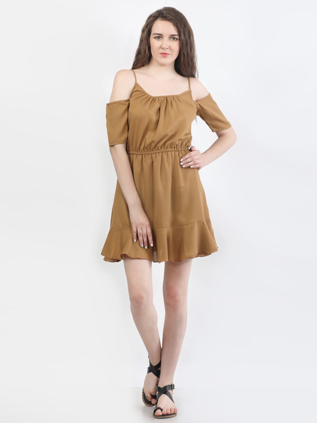 

DELIS Georgette Fit & Flare Mini Dress, Khaki