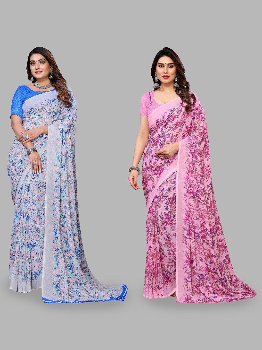 

Moda Rapido Floral Poly Georgette Saree, Pink