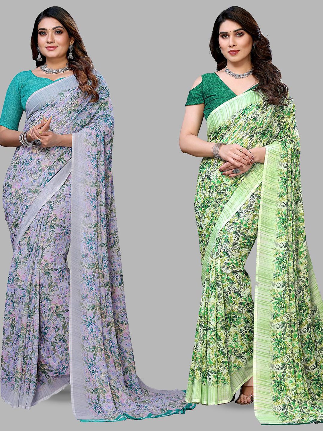 

Moda Rapido Floral Poly Georgette Saree, Green