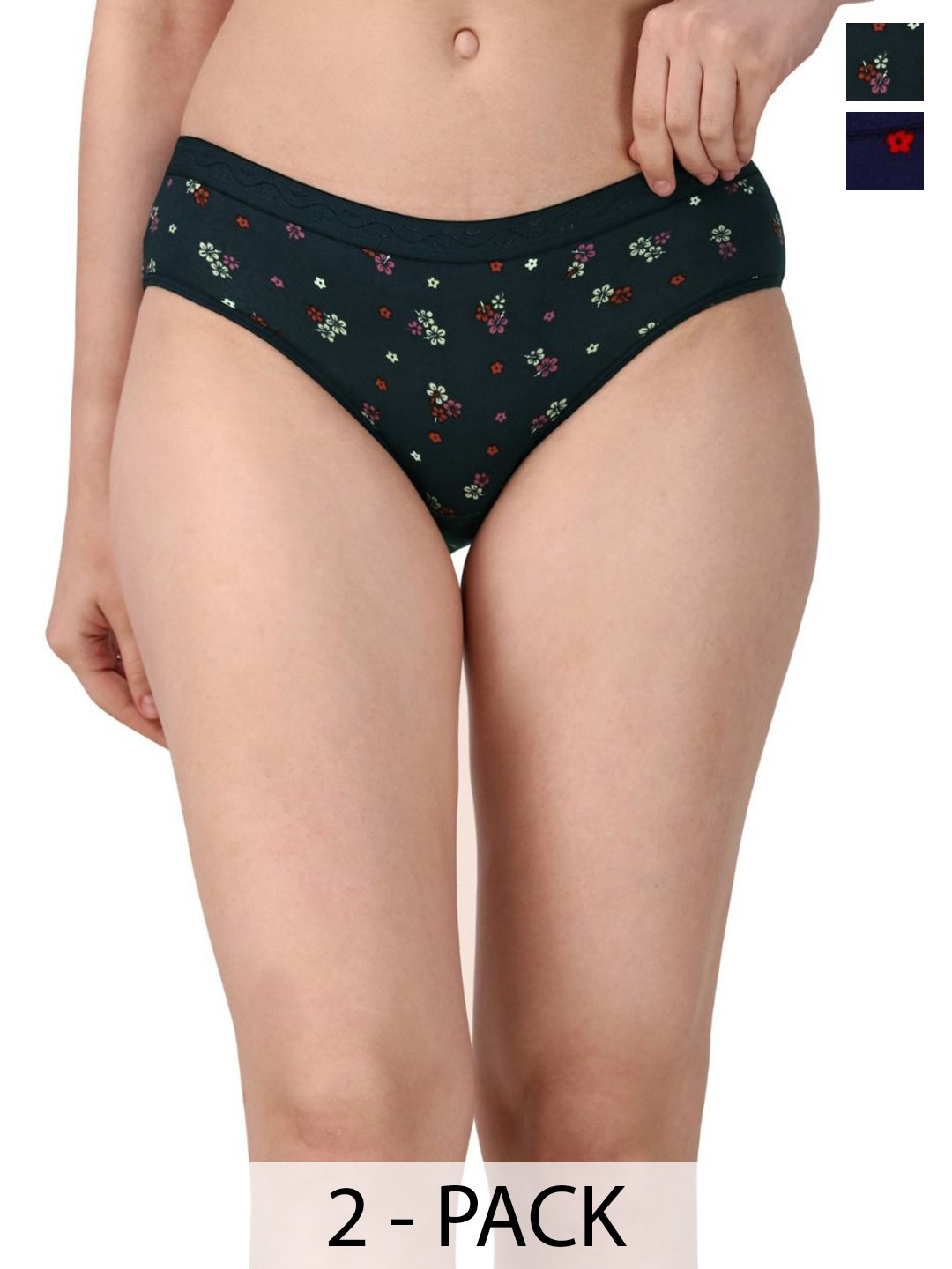 

SHREE GANESH FASHION Pack Of 2 Floral Printed Pure Cotton Bikini Briefs LYCRA BK BL 002 S, Black